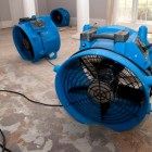 This is the sewage water damage recovery process in a residential home. The flooring is ripped off, and the rooms are sprayed with biowash. Industrial fans and dehumidifiers is placed in the room for the drying and restoration process. The process will last 3 days.